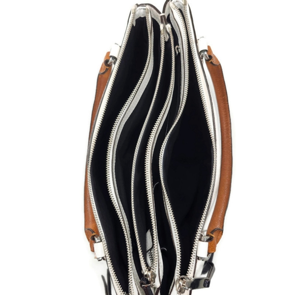 Coach Burough White & Navy Blue Color-Block Leather Rolled Handles Satchel Bag - Picture 10 of 14